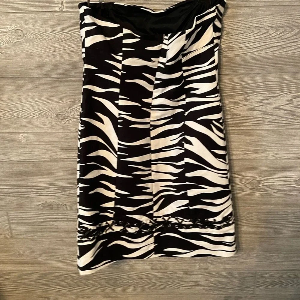 MICHAEL KORS Zebra Print Strapless Sheath Dress Black White Size 8‎